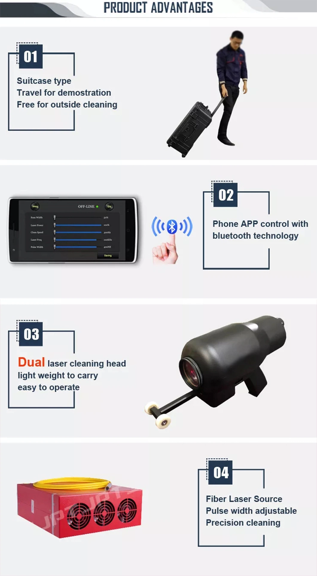 Laser Rust Removal Cleaning Machine Portable Pulsed Laser Cleaning Jpt Mopa Fiber Laser Cleaning Machine 100W